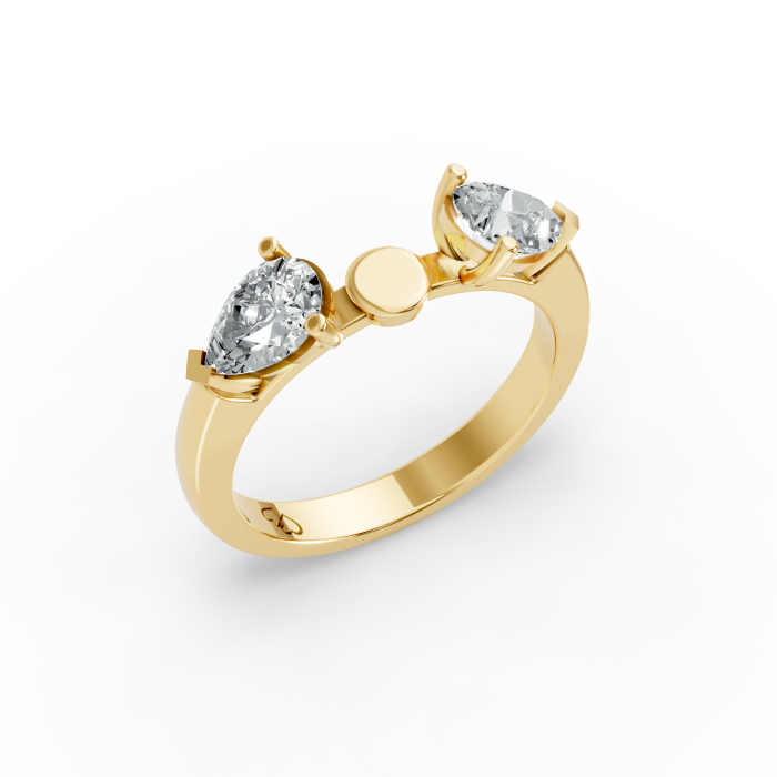 Trellis Set Cathedral 14KT Yellow Gold Shank with 2 Pear Shape Lab Grown Diamonds