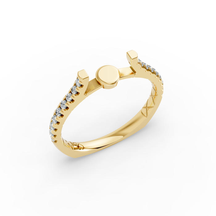 Classic Studded Cathedral 14KT Yellow Gold Shank with 14 Round Shape Lab Grown Diamonds